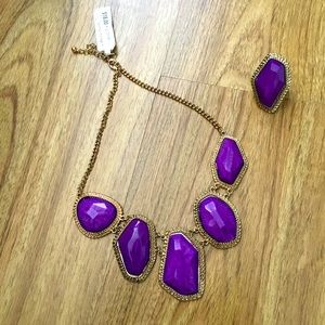 Purple and gold necklace set with matching ring